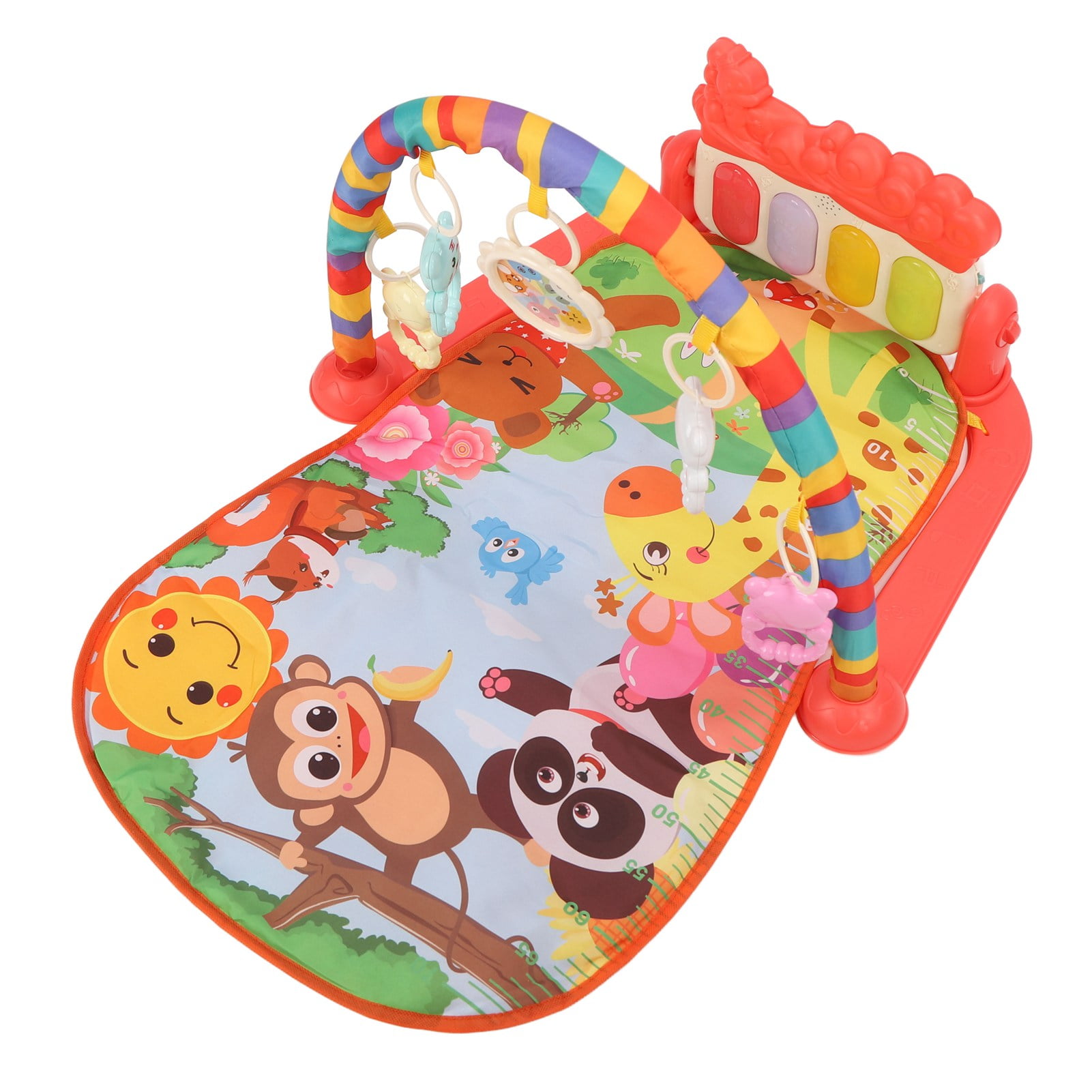 Riousery Baby Kick Piano Infant Mat Cartoon Forest Animal Pattern Infant Music Light Gym Play Mat with Rattle Red Color, Early Education Toys, 29.5x21.3x15 inches / 75x54x38 cm