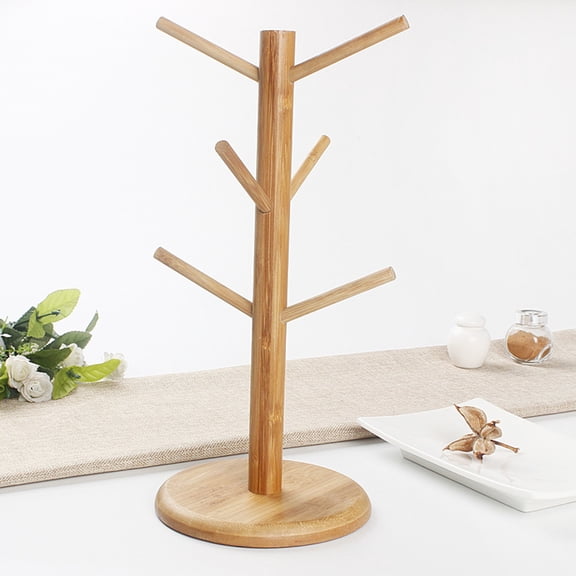 Riousery Bamboo Mug Rack Tree Storage Rack 6 Hooks Removable Tea Cup Holder Organizer Kitchen Storage Display Drying Cups Glasses Bottles 13.58 in / 34.5 cm [cite: 8]