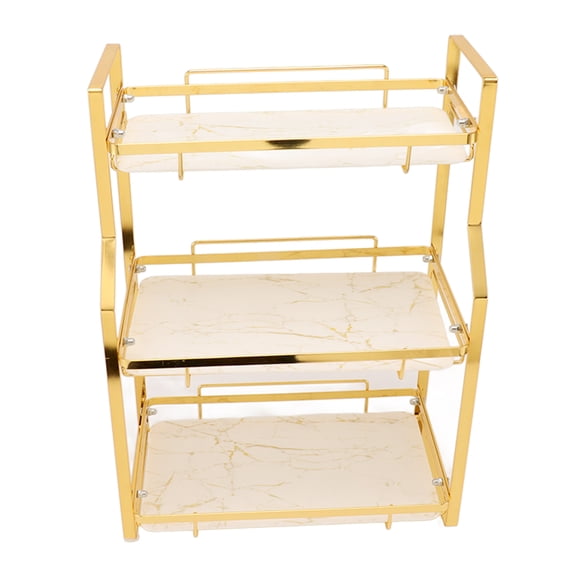 Riousery Bathroom Storage Shelf Freestanding Corner Organizer Standing Rack for Living Room Bedroom Kitchen White and Gold 3 Tier Iron Material 18.11 inches / 46 cm