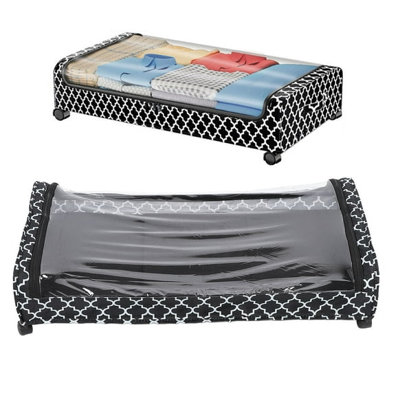 Riousery Under Bed Storage Container, Large Capacity Rolling Underbed Drawer with Wheels, Carbon Steel & Oxford Cloth Organizer for Clothes, Shoes, Bedding