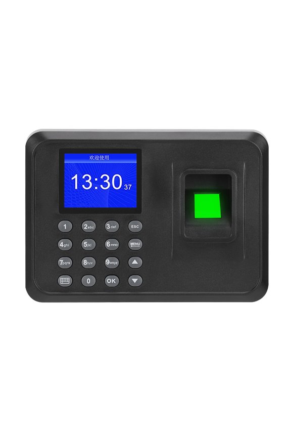 Biometric Fingerprint Password Attendance Machine 2.4in LCD Screen Time Clock Recorder with Multiple Language Support for Employee Checking In, EU Plug Black
