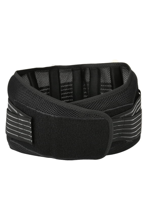 Black Breathable Adjustable Abdominal Brace Support Belt for Waist Strain and Pain Relief, Nylon Steel Back Support Protector with Hook and Loop Fastener, Size L (42.5 inches / 108 cm)