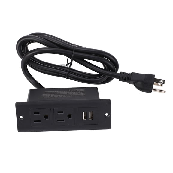 Riousery Black Conference Recessed Power Strip 2 AC Outlets 2 USB Ports 125V 15A Desktop Furniture Flush Mount Power Station with 4.9ft / 1.5m Extension Cord for Office Home
