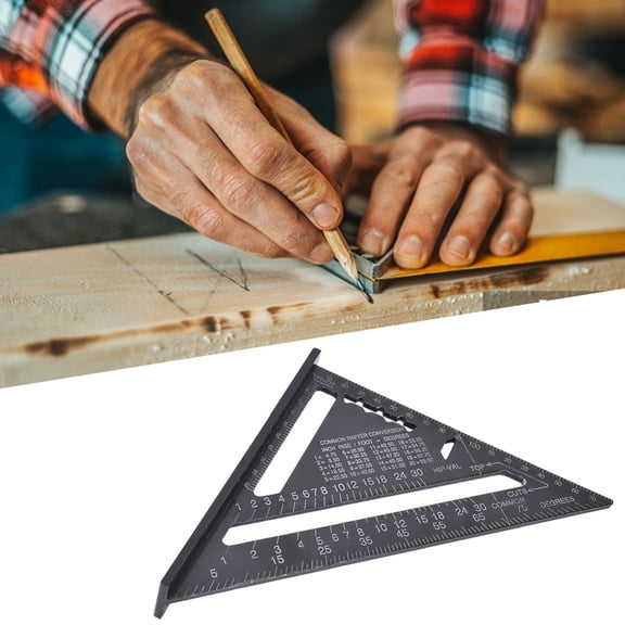 Riousery Black Triangular Ruler Woodworking Aluminum Right Angle Ruler Protractor 0 to 7 Inches (17.78 cm) 90 Degree Measuring Tool for Carpenters Builders Roofers DIYers and Crafters High Precision