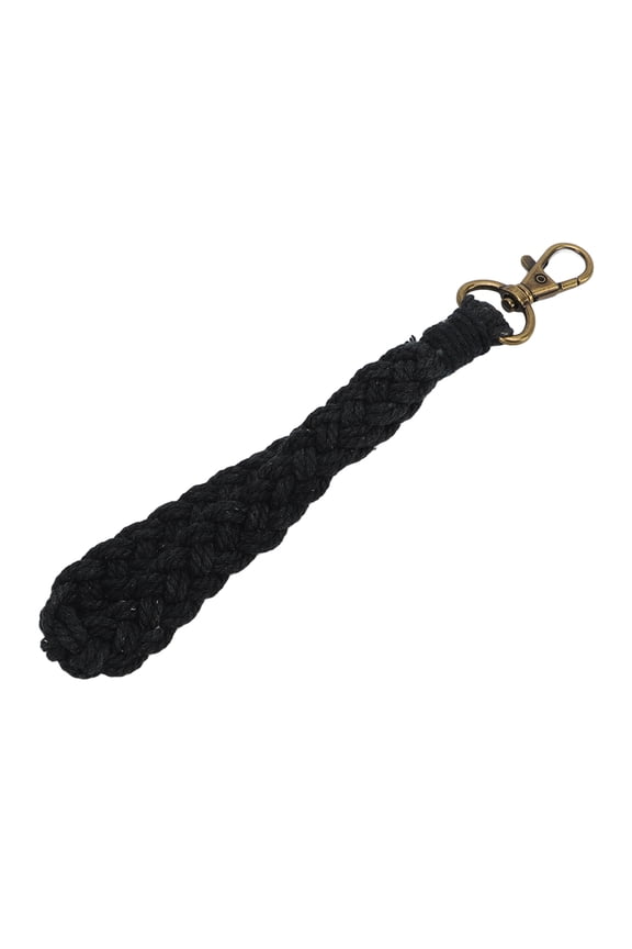 Boho Keychain Hand Weaving Hollow Style Cotton Rope Black Coating Zinc Alloy Clip Purse Keychain for Car Key Black