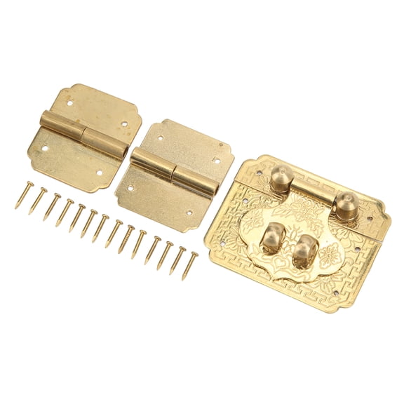 Riousery Box Lock Buckle and Hinges Set Durable Rustproof Brass Retro Style Hardware Kit for Jewelry Wooden Box Cabinet with Matching Nails 1.97 inches / 5 cm