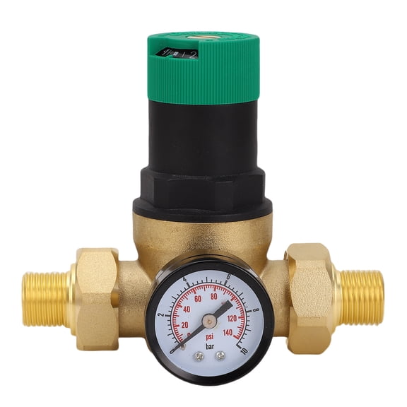 Riousery Brass Water Pressure Regulator Valve with 0-60Mpa Meter, Adjustable Reducer for Purifier Heater Faucet, 3/4 Inch (DN20)