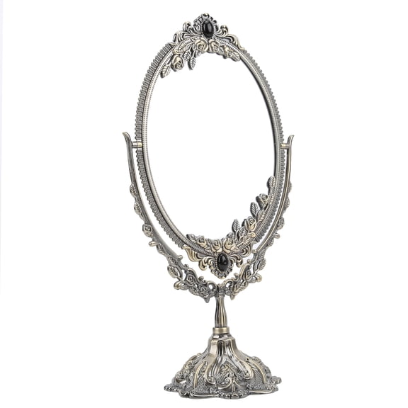Riousery Bronze Vintage Metal MakeUp Mirror Large Double-Sided Oval Vanity Desk Mirror 15.0 inches / 37.8 cm Tall for Bedroom Bathroom Dressing Freestanding Tabletop Cosmetic Mirror