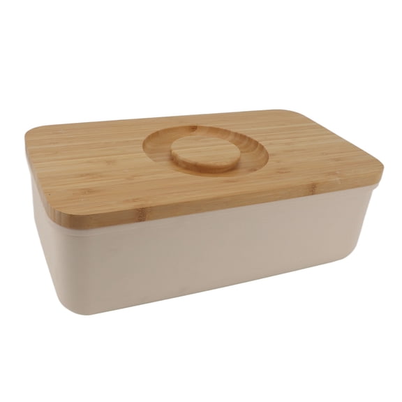 Riousery Butter Dish with Wooden Lid Keep Freshness Large Capacity Modern Bread Storage Box for Kitchen Countertop Beige Container, 8.5 x 15 x 5.3 inches / 21.5 x 38 x 13.5 cm