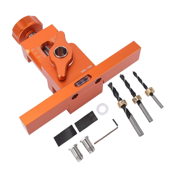 Riousery Cabinet Door Installation Jig, Multifunctional Wardrobe Door Panel Rebound Punching Positioner with 6mm 8mm 10mm 3 Point Drill Bits for High Precision Woodworking Real-time Operations