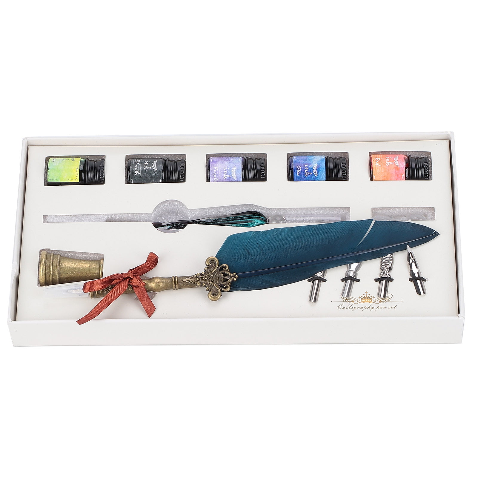 Riousery Calligraphy Pen Set Glass Ink Feather Fountain Pen with Replaceable Nibs Writing Gift Box Kit Navy