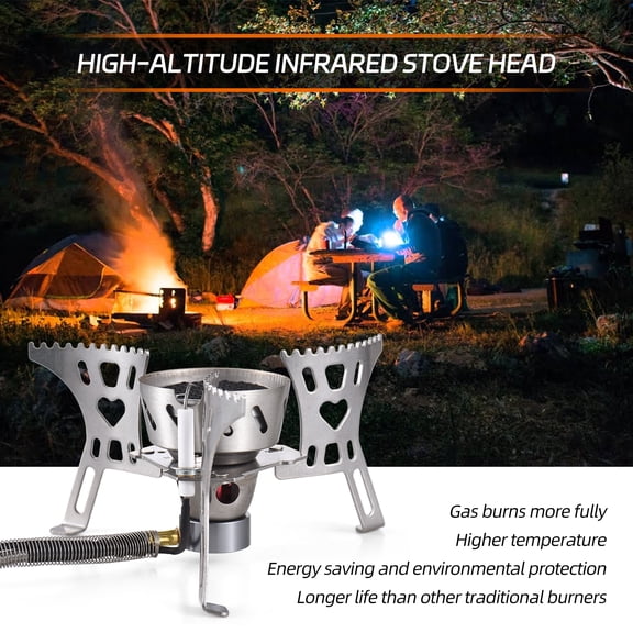 Riousery Camping Stove Portable Gas Stove for Outdoor Hiking Lightweight Foldable Silver Design with Built-in Ignition Button for Easy Reliable Lighting Anywhere