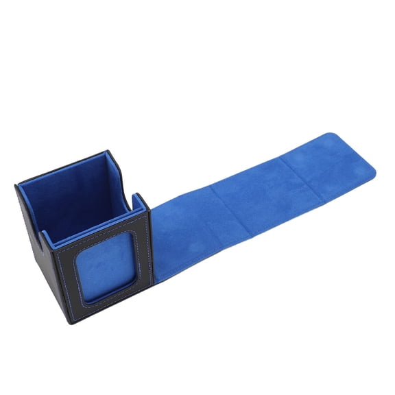 Riousery Card Deck Box Double Layer Structure Rain Proof Wide Mouth U Shaped Design Leather Magnetic Card Storage Box Black Blue for Trading Cards Collection 10 inches / 25.4 cm