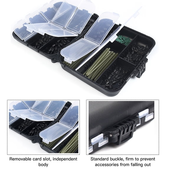 Riousery Carp Fishing Kits 300 PCS Swivel Snaps Matte Black Quick Change Rolling Swivel Speed Links Anti-Tangle Sleeve Hooks Stops Beads Screws Rigs with Accessories Box