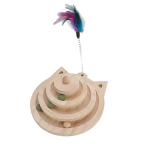 Riousery Cat Turntable Ball Toy Pine Wood Multi Level Interactive Roller Toy for Cat Scratching Playing (11.81 inches / 30 cm)