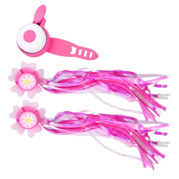Riousery Children Kids Bicycle Bike Scooter Handlebar Grips Ring Bell and Sunflower Tassels Streamer, 10.63 inches / 27 cm, Pink