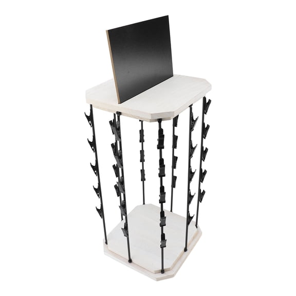 Riousery Chip Rack with Top Writing Pad Creative 360 Rotating 5 Tiers 40 Clips Wood & Metal Display Stand for Snack Candy Organization (8.7 x 16.7 inches / 22 x 42.5 cm)