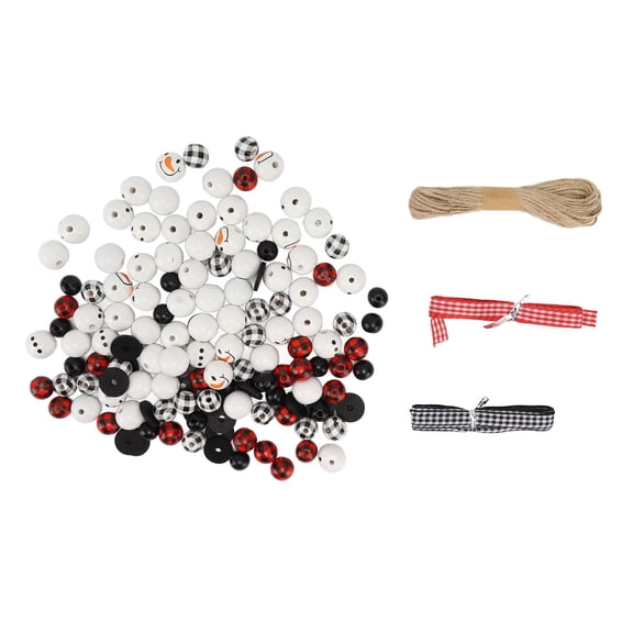 Riousery Christmas Beads Ornament DIY Making Kit with Snowman Pattern Printed Schima Superba Wood Beads 10m Twine for Holiday Tree Decorations (10.9 Yards / 10m)