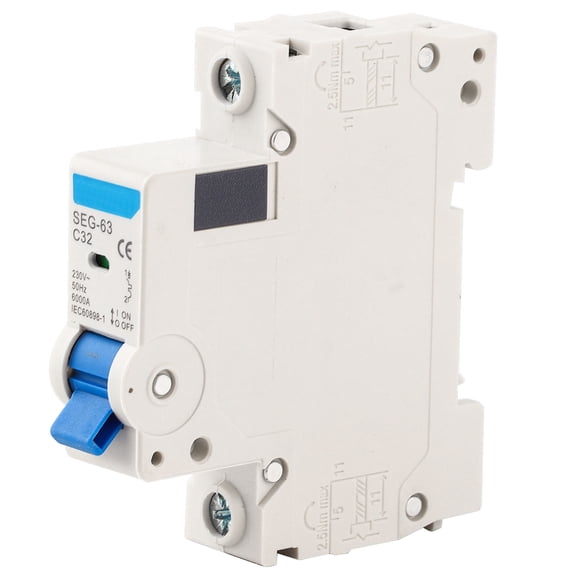 Riousery Circuit Breaker DIN Rail Installation Handle Operation Miniature Air Switch SEG-63 c32 1 Pole 230V 32A 3.15 inches / 8 cm Overload Short Circuit Protection Terminal Power Distribution