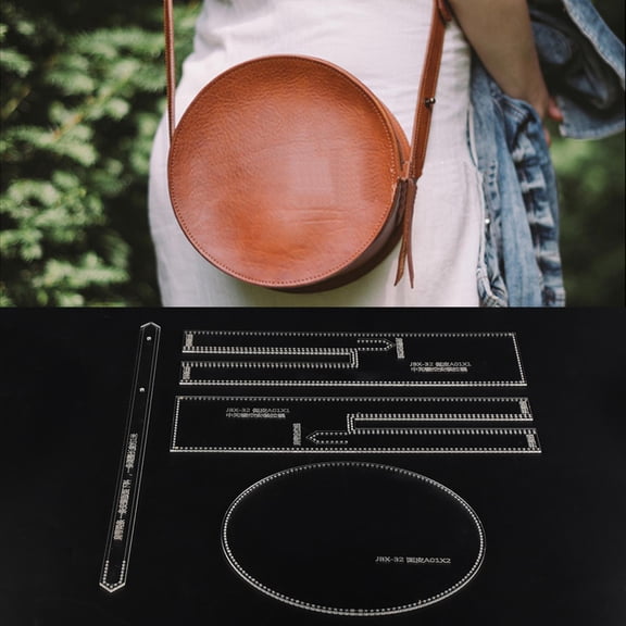 Riousery Clear Acrylic Pattern Stencil Template for DIY Leather Craft Shoulder Bag, Round Shape Precision Cutting Tool Set JBX-32, Durable Transparent Accessories (7.9x7.9x3 in / 20x20x7.5 cm)