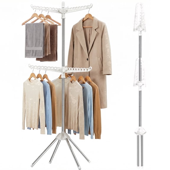 Riousery Clothes Drying Rack, Space Saving and 2-Tier Design, 6 Rotating Arms, Stainless Steel Frame with Quad Base, 74.8 in Height