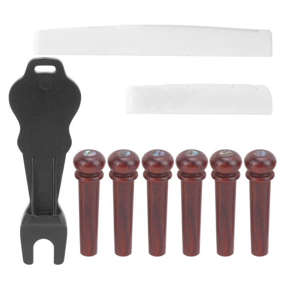 Riousery Cocobolo Wood Guitar Bridge Pin and Puller Set, Acoustic Stringed Instrument Replacement Accessories, 9 Pieces