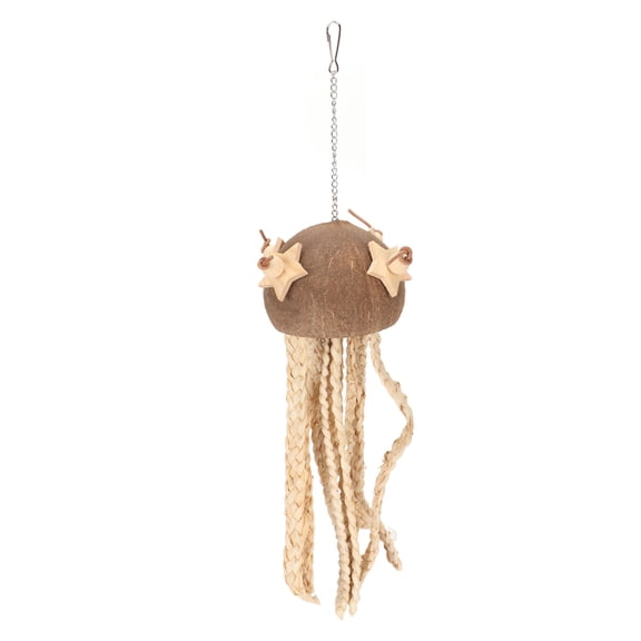 Riousery Coconut Shell Shredding Parrot Toy, Safe Chewing Bird Toys for Cage Hanging Decorations, Natural Corn Husk Octopus Shape, Perfect for Parakeets Macaws Cockatiels, 7.87 inches / 20 cm