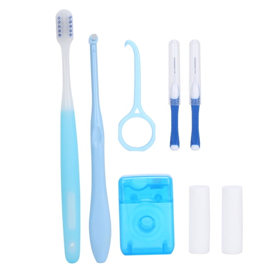 Riousery Complete Orthodontic Oral Care Kit, 8-Piece Set Includes Teeth Brace Cleaning Brush, Interdental Brushes, Flosser Picks & Orthodontic Wax Tools, Portable Dental Care Set, 8.26 in / 21 cm