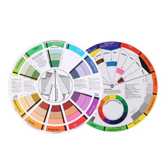 Riousery Creative Color Wheel Paint Mixing Learning Guide Chart for Nail Art Makeup Blending and Design Standard Artist Creative Color Guide Board Wheel 9.4 Inches Classroom Art Class Teaching Tool