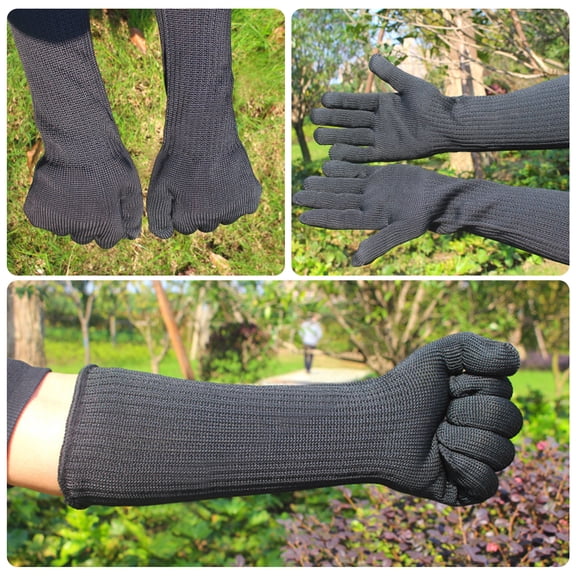 Riousery Cut Resistant Gloves High Performance Level 5 Protection with Long Forearm Stainless Steel Wire Mesh Safety Working Gloves for Welding Gardening Kitchen, Black, 1 Pair