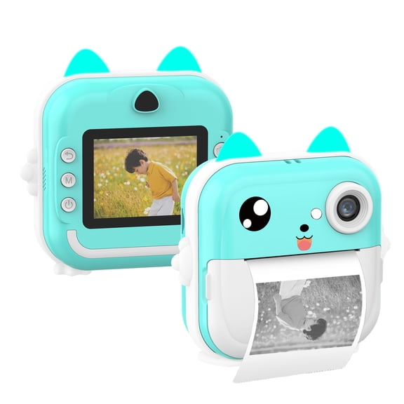 Riousery Cute Kids Instant Print Camera 24MP Digital Video Recorder with 2.4-inch (6.1 cm) IPS Screen, Auto Focus, 32GB Memory Card & 3 Paper Rolls, Birthday Festival Gift for Boys Girls, Green