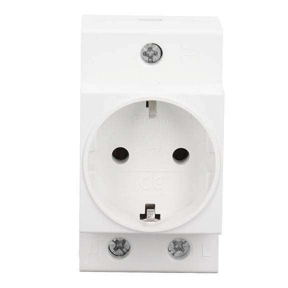 Riousery DIN Rail Socket Built-In Protective Earthing Contact Outlet for Distribution Panel Installation, EU Plug AC 250V 16A Modular Power Receptacle