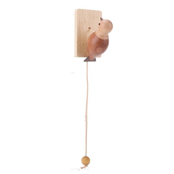 Riousery Decorative Bird Shape Wooden Door Knocker with Pull Rope, Rustic Vintage Woodpecker Doorbell for Home Entrance, Front Door Decoration, 3.54 inches / 9 cm