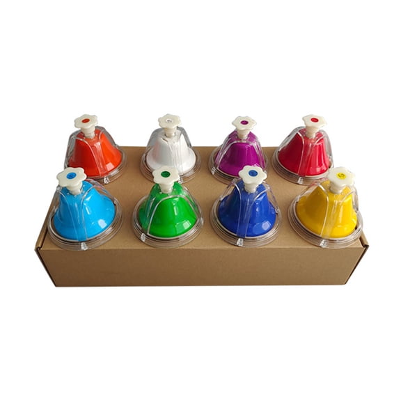 Riousery Desk Bells 8 Notes Metal Hand Bells Rainbow Music Bells Percussion Instrument Smooth Edges Colorful Flower Bell Set for Music Lovers, 14.37 inches / 36.5 cm