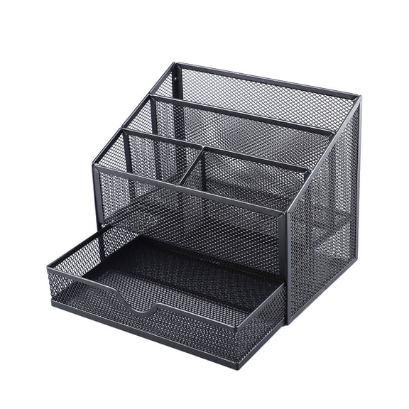 Riousery Desk Organiser Metal Mesh Office Table Organiser with Drawer for Books Pens Stapler Folder Clips Notes 9.05 inches