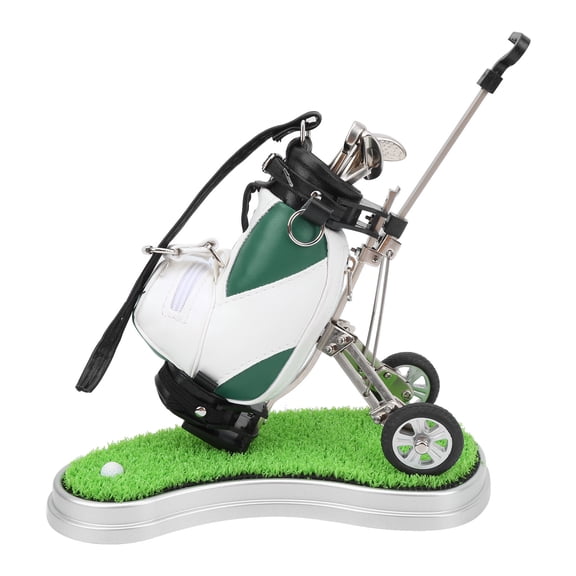 Riousery Desktop Golf Pen Set with Mini Golf Bag Base and 3 Ballpoint Pens, Premium Office Desk Organizer Miniature Golf Souvenir Gift Display Setup Green White, 8.1 inches / 20.5 cm