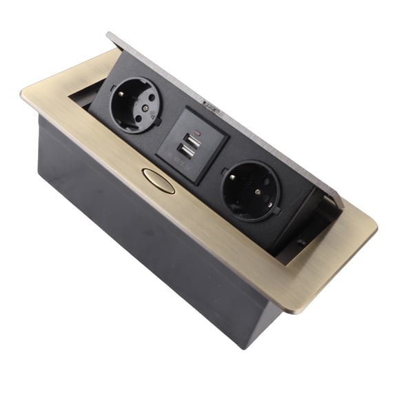 Riousery Desktop Socket Dual USB Slow Pop Up Hidden Table Receptacle For Office And Home Desktops Concealed Multimedia Outlet 220V Bronze Color 11.02 inches / 28.00 cm