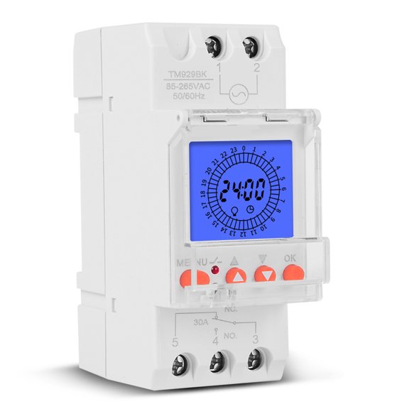 Riousery Digital LCD Display 24 Hours Electronic Time Clock 85-265V Hours Programmable Intelligent Analog Timer Switch with 15 Mins Interval 30A