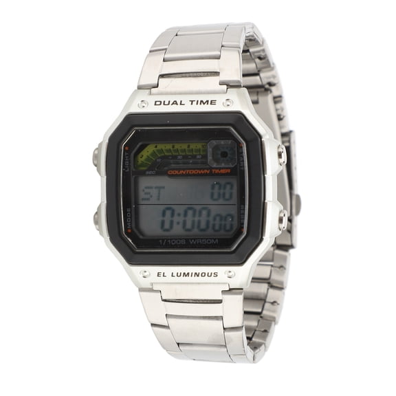 Riousery Digital Sports Watch Outdoor Stainless Steel Strap LED Backlight Luminous Display 42.9mm Silver