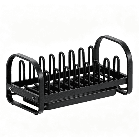 Riousery Mini Dish Dryer & Dish Drainers for Kitchen Sink, Compact Stainless Steel Dish Strainers for Kitchen Counter, Small Dish Drain Rack for RV, 14.2" x 6.9" x 6.1", Black