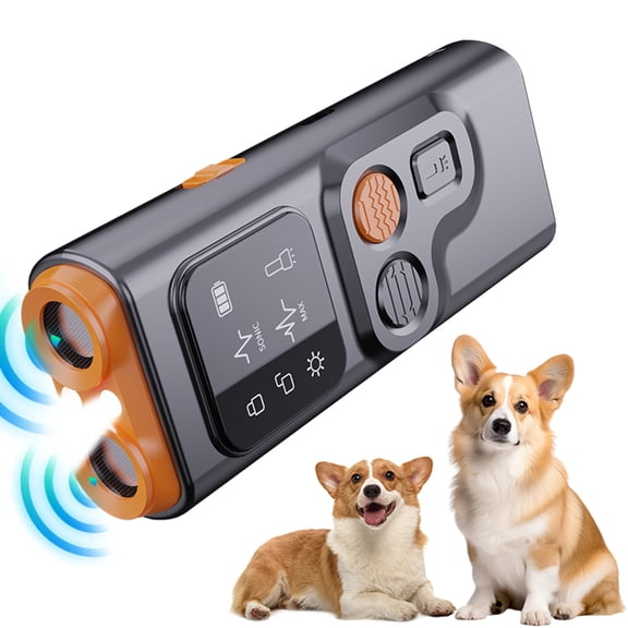 Riousery Dog Barking Control Devices Ultra-Sonic Anti-Bark Deterrent Rechargeable LED Flashlight Portable Handheld Silencer Indoors Outdoors Dual Ultrasonic Heads (5.51 inches / 14 cm)