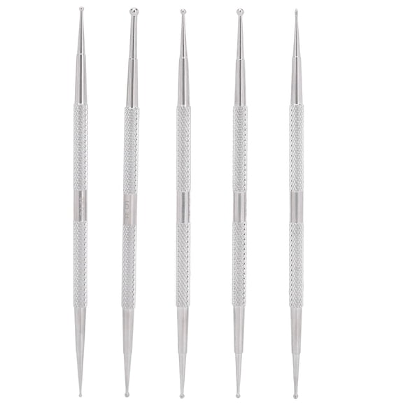 Riousery Double Head Nail Art Dotting Pen Set, Stainless Steel Painting Pens, 5 Count (6.3 inches / 16 cm)