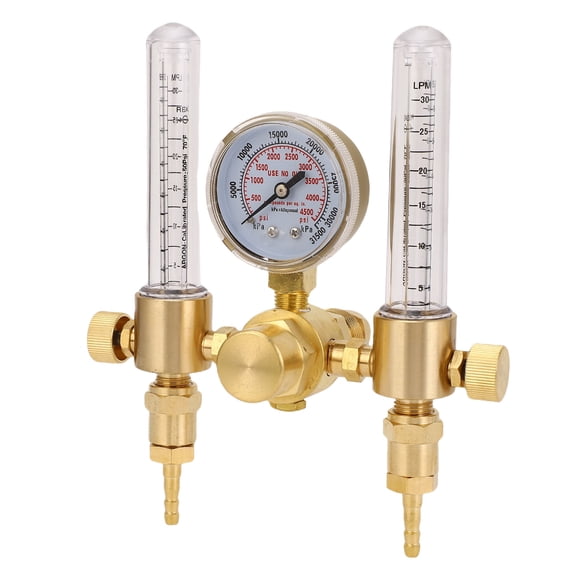 Riousery Double Output Argon Regulator Flowmeter 0-60CFH / 0-4500PSI, Brass Gas Flow Regulator with CGA580 Inlet & 5/8 Inch x 18 RH Female Outlet Fitting for TIG MIG Welding (8.26 in / 21.00 cm)