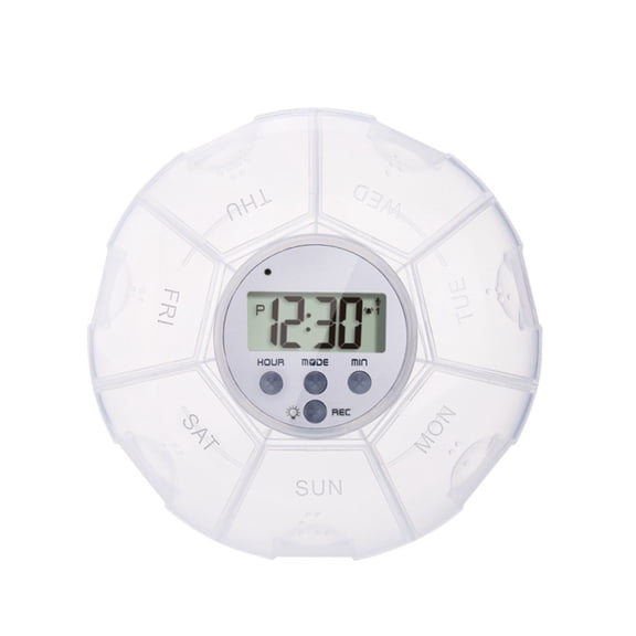 Riousery Dust-Proof Separated 7-Day Pill Organizer Electronic Timer Alarm Clock Reminder Medicine Storage Dispenser, White (5.12 inches / 13 cm)