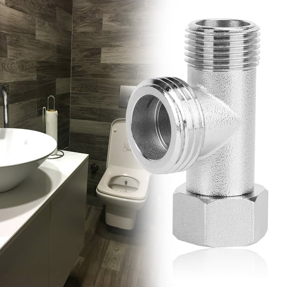 Riousery EU 3/8-inch Toilet T-Adapter Valve, Pure Copper 3-Way Water Diverter Connector with 1/2-inch Side Outlet for Bidet Sprayer and Flushing Valves, Rust Resistant Silver Finish, 2-Pack Set