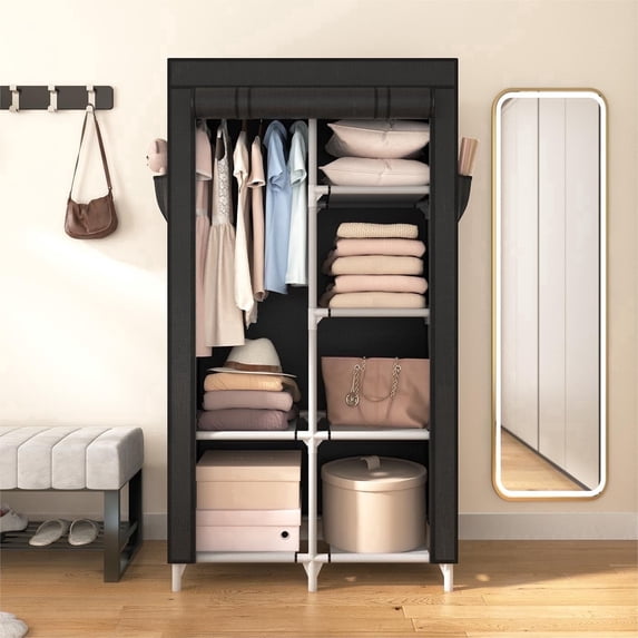 Riousery Easy to Assemble Clothes Rack 3-Shelf Clothing Storage, Brown