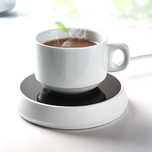 Riousery Electric Cup Warmer Pad Desktop Cushion Heater for Coffee Tea Milk, Touch Switch Temperature Control 110V US Plug, 4.7 inches / 12 cm ABS Toughened Glass White Home Office Beverage Heater