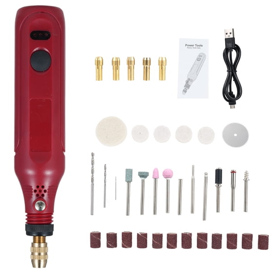 Riousery Electric Grinder Pen, 3.7V Mini Rotary Tool Kit, 3 Variable Speeds, 36Pcs Accessories, Red