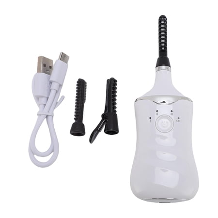 Riousery Electric Heated Eyelash Curler, Rechargeable Lash Curler with 3 Temperature Modes & 3 Replacement Brush Heads, Portable USB Charging Makeup Tool, White