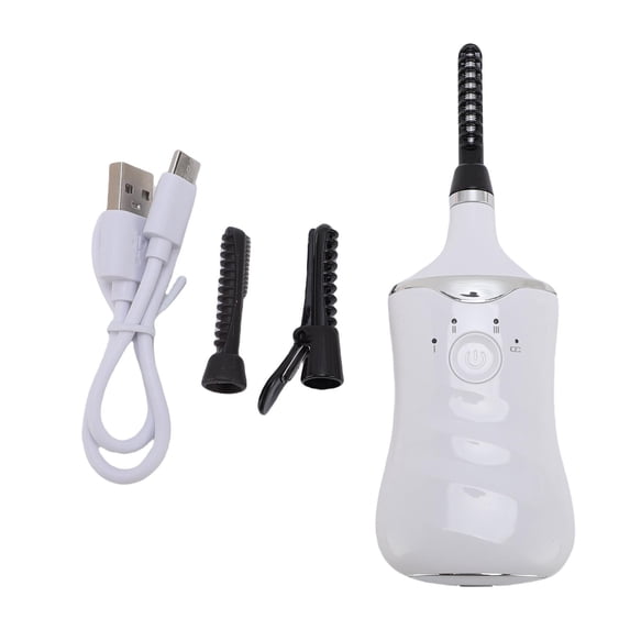 Riousery Electric Heated Eyelash Curler, Rechargeable Lash Curler with 3 Temperature Modes & 3 Replacement Brush Heads, Portable USB Charging Makeup Tool, White